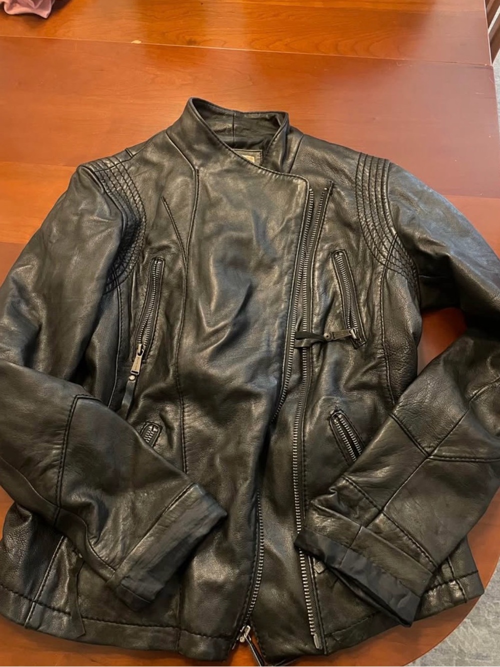Black Leather Moto Jacket - women